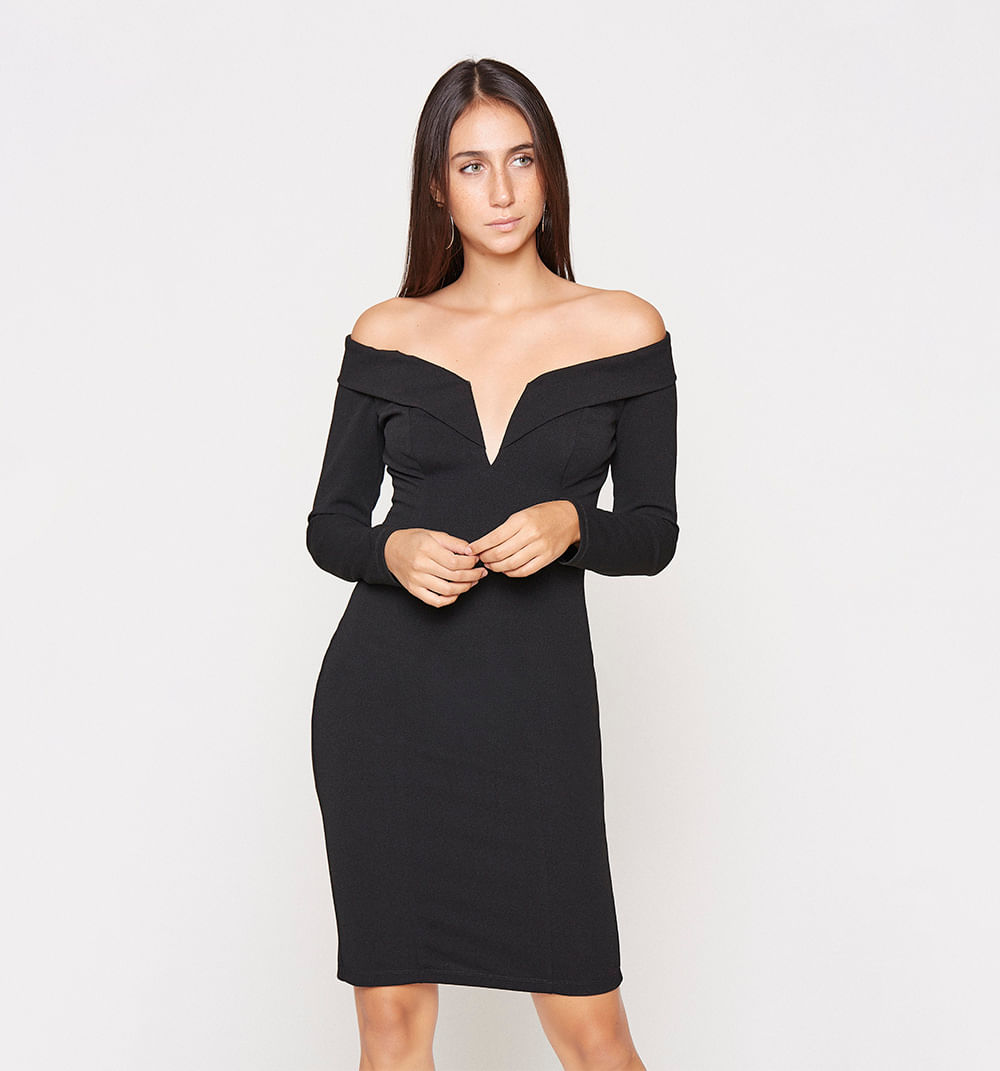 Vestido Manga Larga Escote Bandeja Studio F