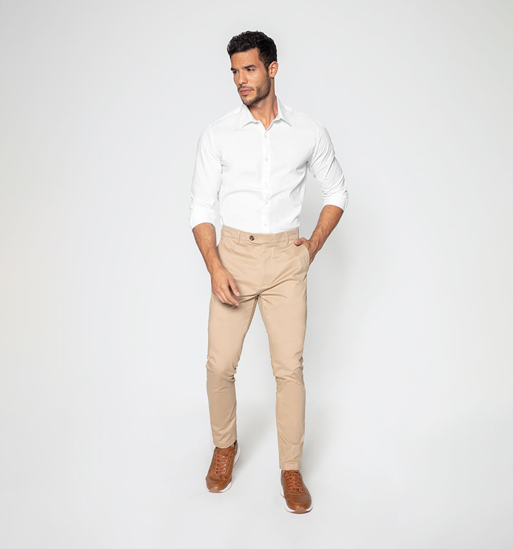 Pantalon Corte Chino Con Camisa Blanca Hombre Sepiia Pantalon De