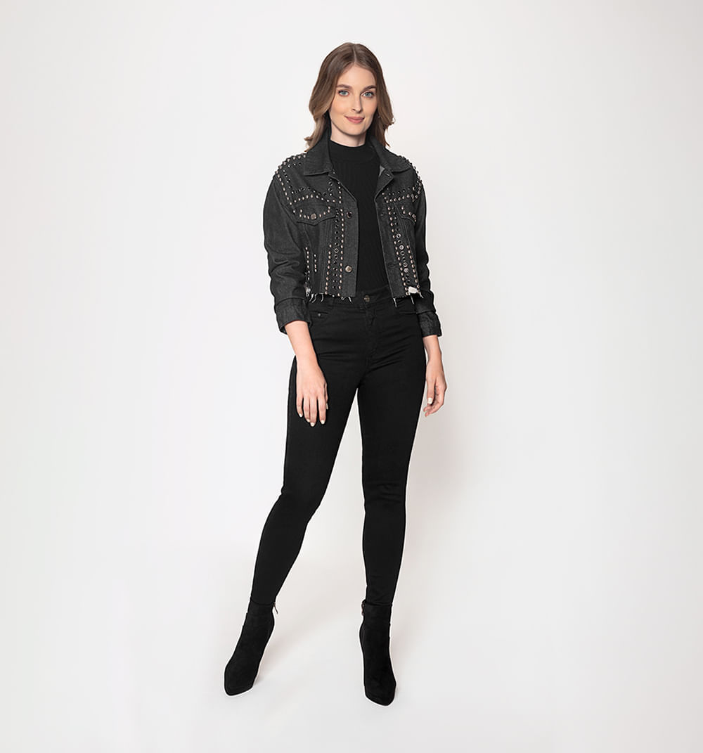 Moda Chamarra Negra Para Mujer Jean Negra Chaqueta De Jean Dama