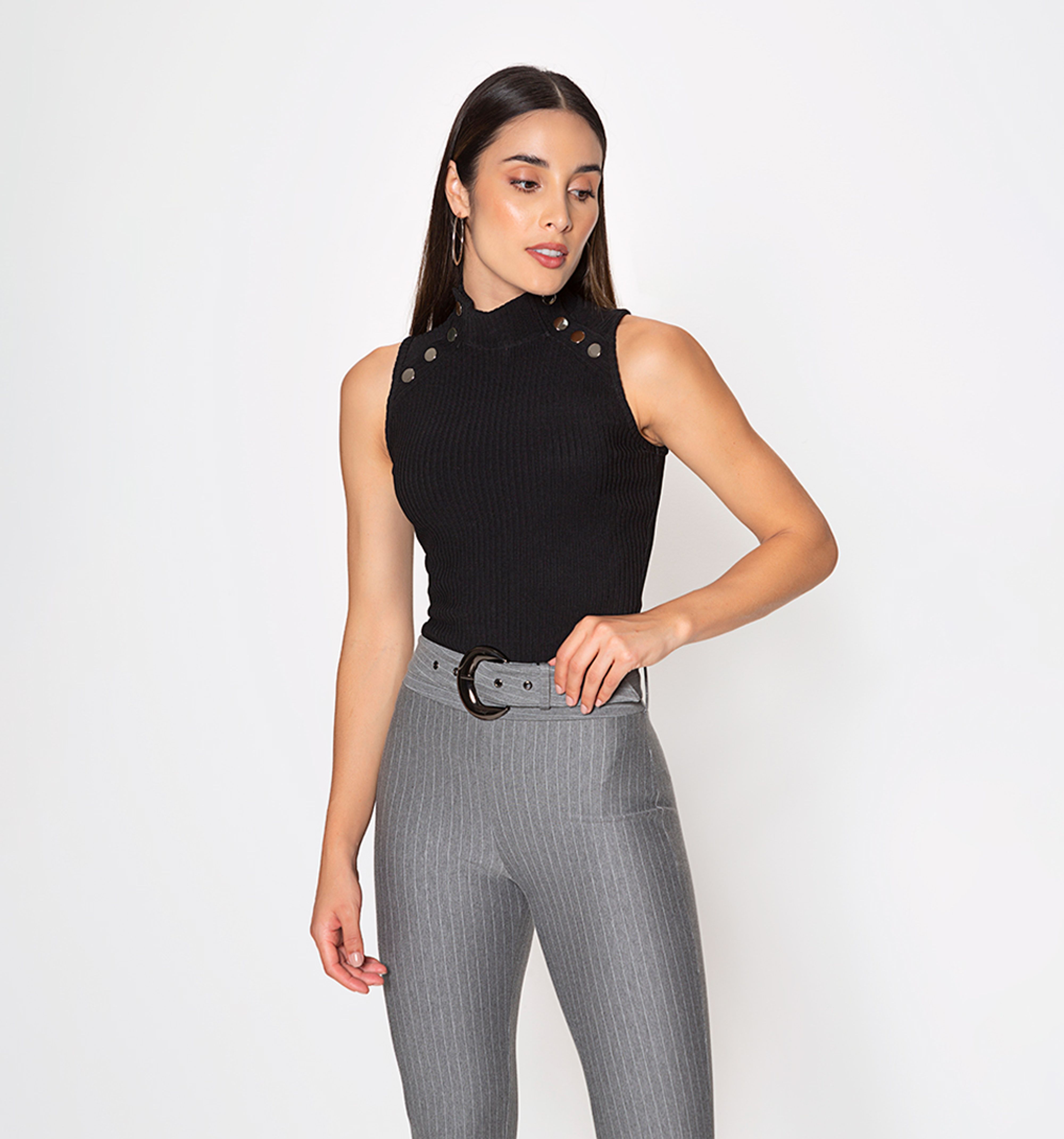 Miniatura 6 de Blusa manga larga cuello alto corte con negro