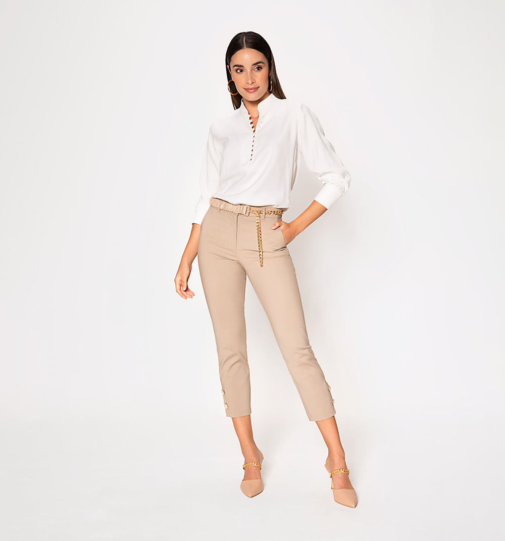 Studio F Pantalon Chino Con Botones En Bota Beige