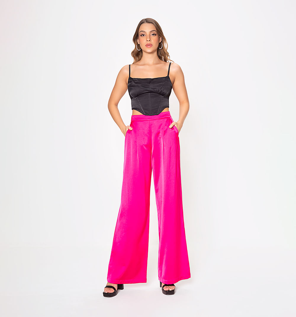 Pantalon palazzo tiro super alto con cor