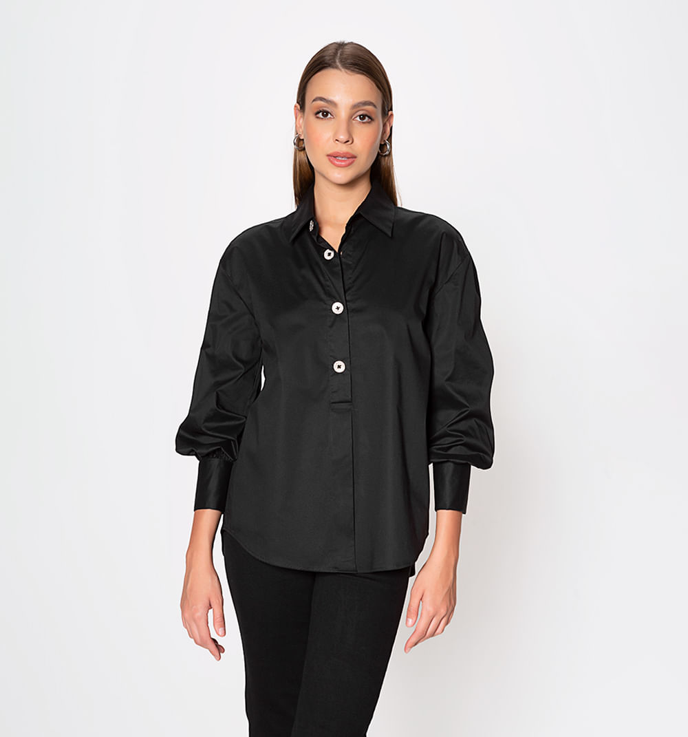 Camisa De Solapa Camisas casuales de mujer Camisa de solapa estampada de  manga larga Blusa vintage (Negro M) Kuymtek para Mujer Negro T S