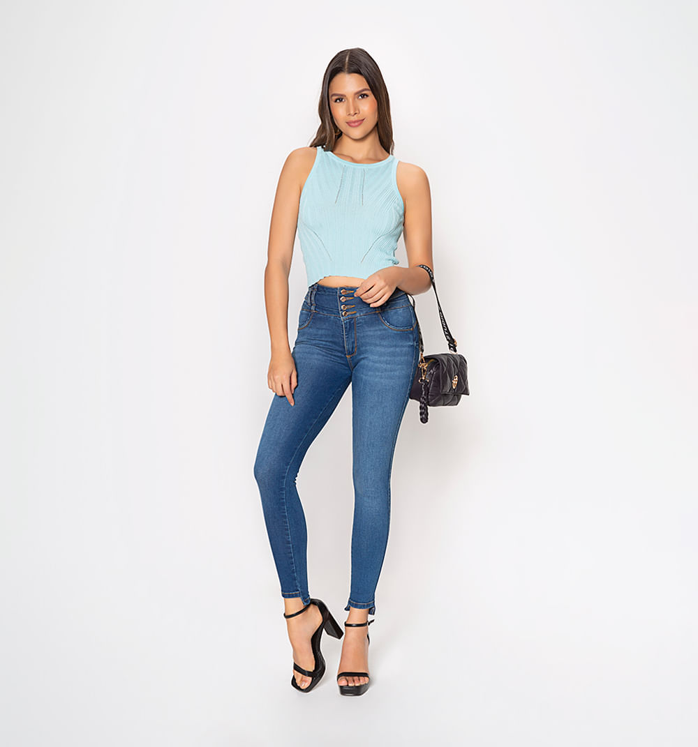 Pantalones de Mujer  Jeans Tiro Alto Sin Bolsas – Corte Skinny