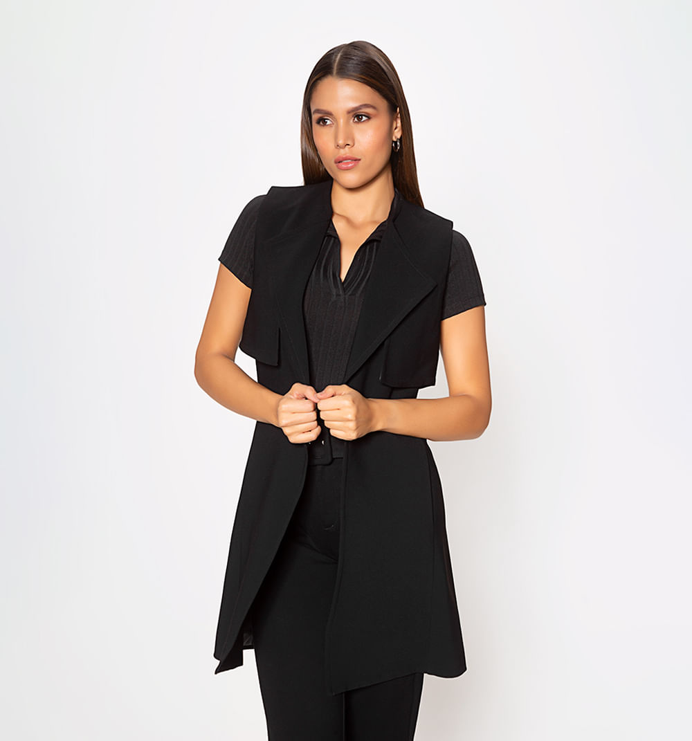  N/A Chaleco negro de longitud media para mujer, diseño de  cadena de la industria pesada, chaleco en capas (color negro, tamaño:  grande) : Ropa, Zapatos y Joyería