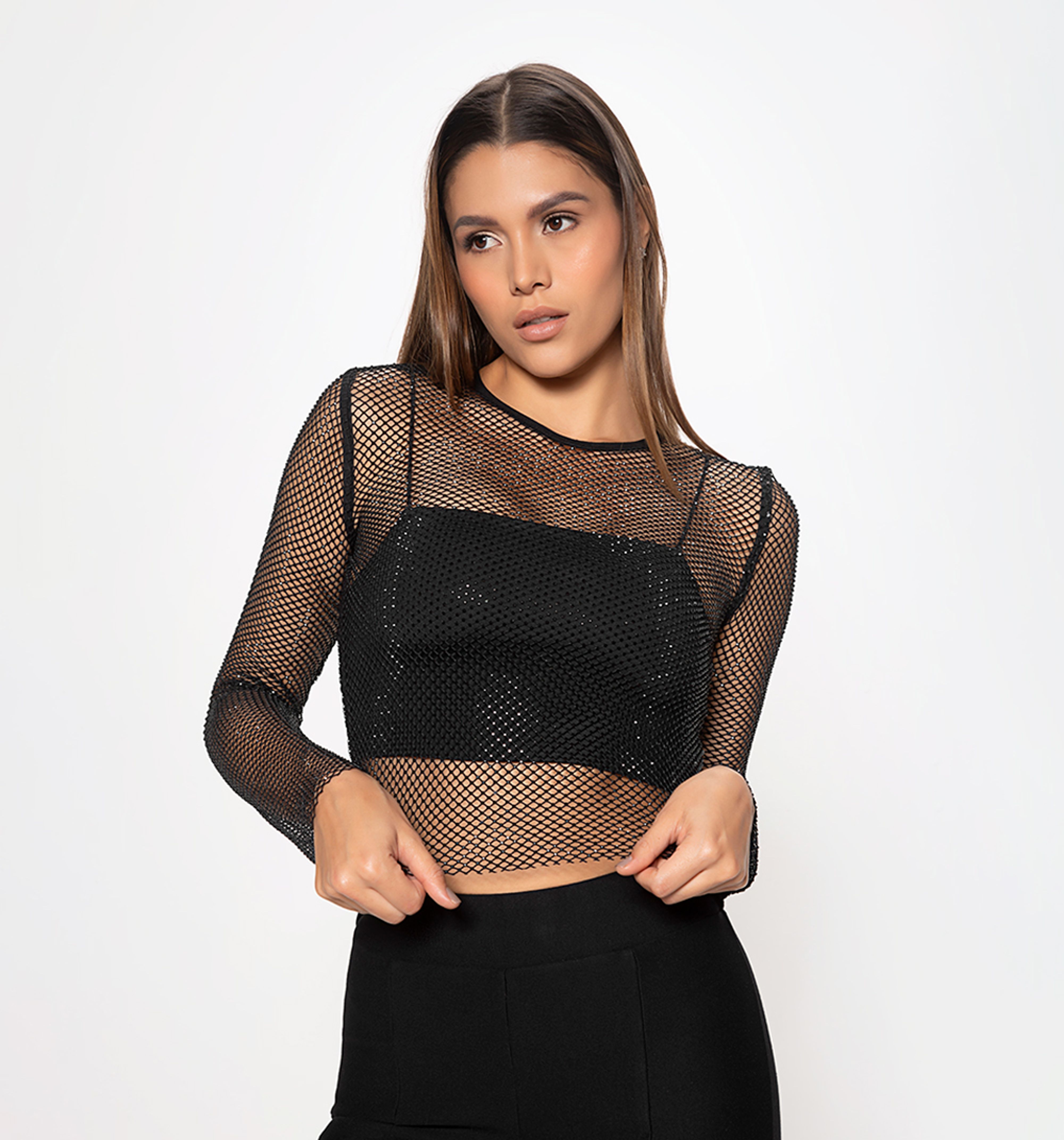 Blusas de malla negra outlet