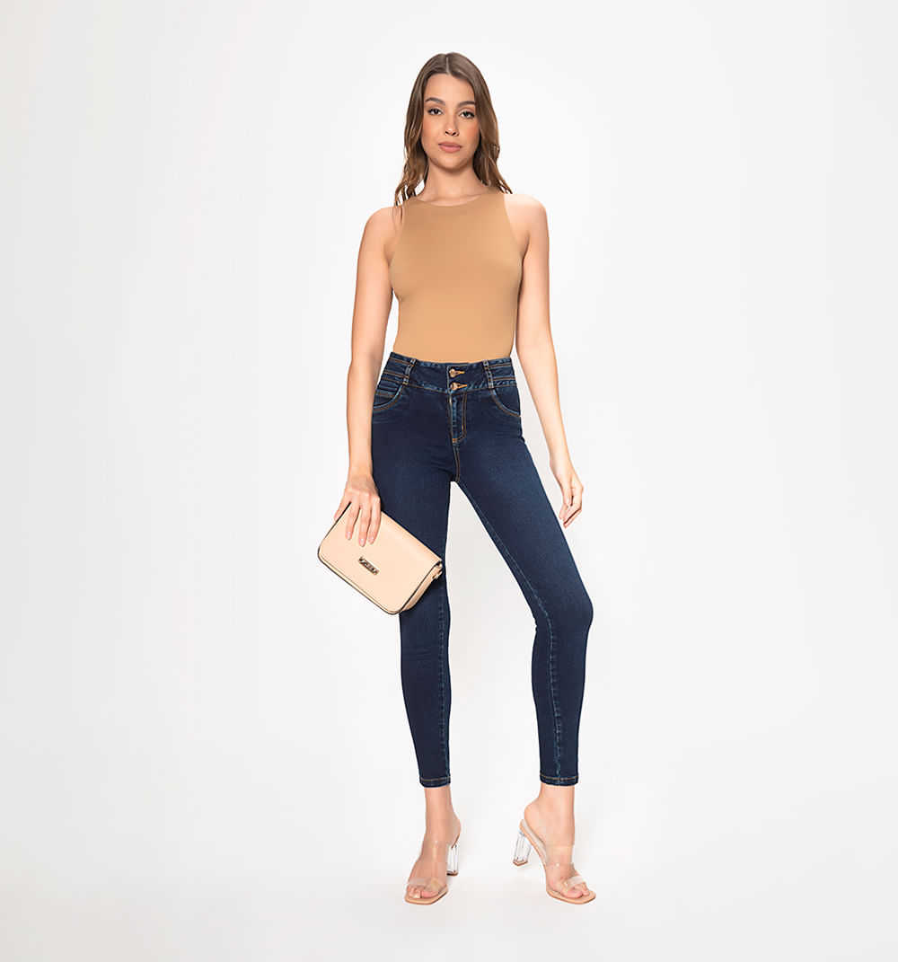 Jeans Para Mujer Pretina Ancha Azul Medio