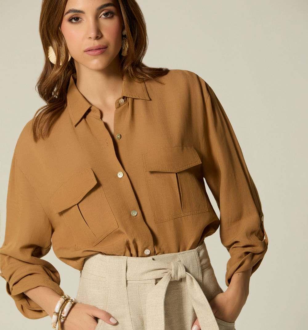 Blusa manga larga con bolsillo