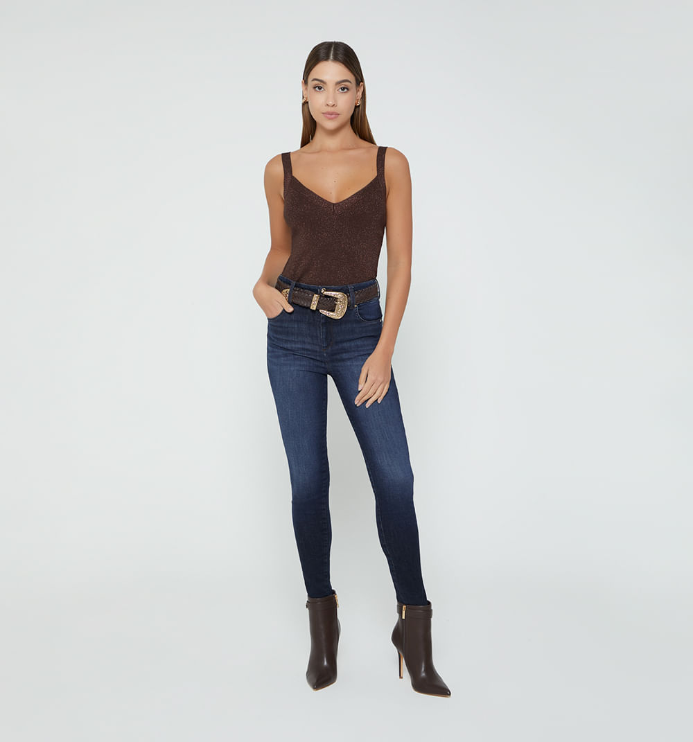 Jean skinny tiro alto cinco bolsillos