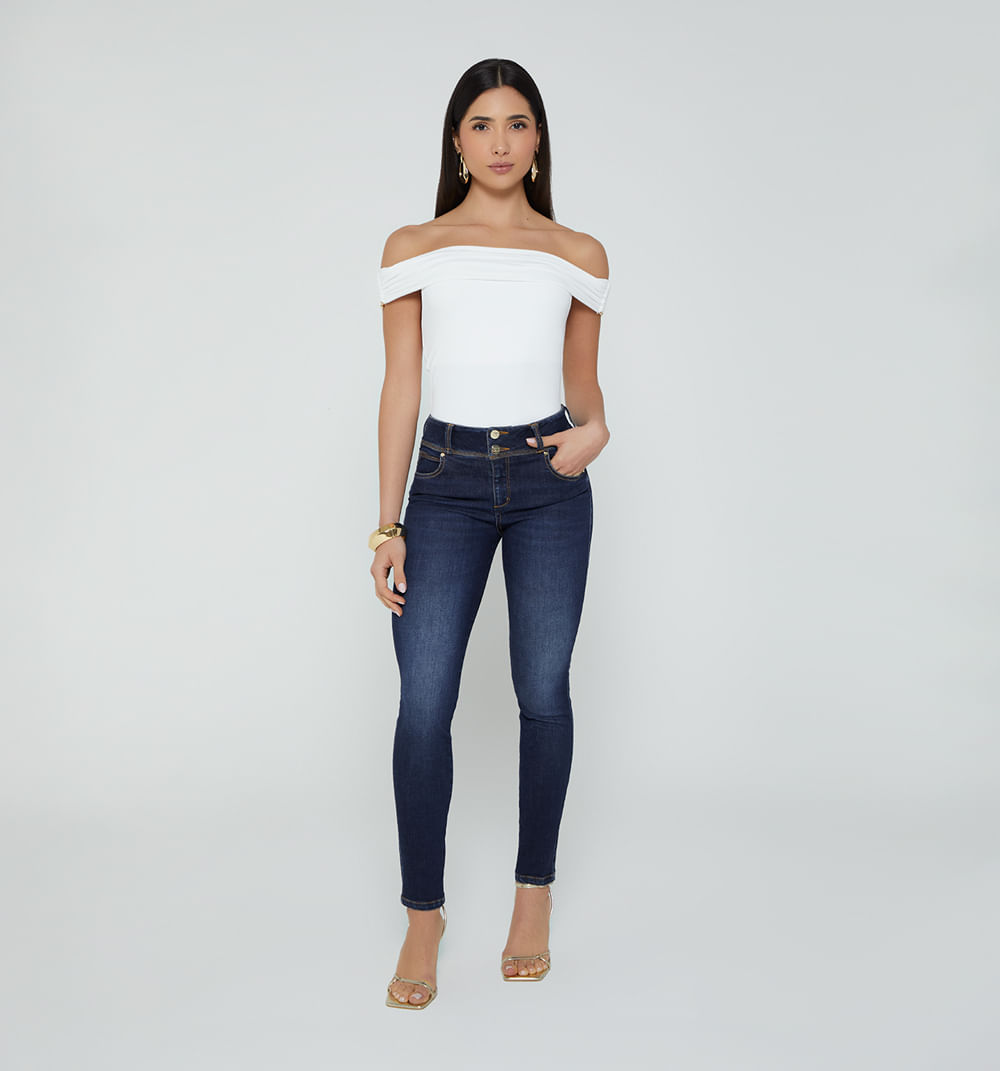 Jean skinny tiro medio 5 bolsillos